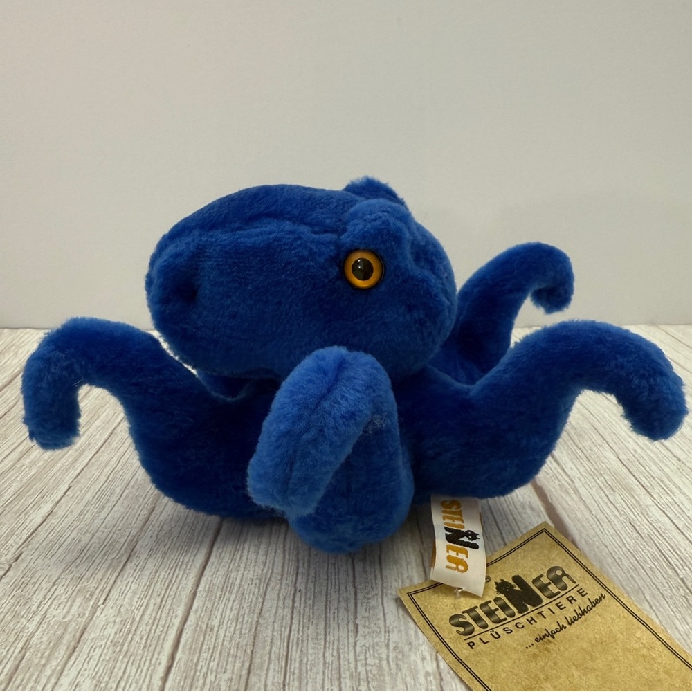 German Steiner Blue Plush Toy Octopus Squid Embroidered OCP TINTY 5"x 8"